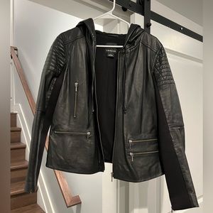❌SOLD❌ Trouve Genuine Leather Hooded Black Jacket